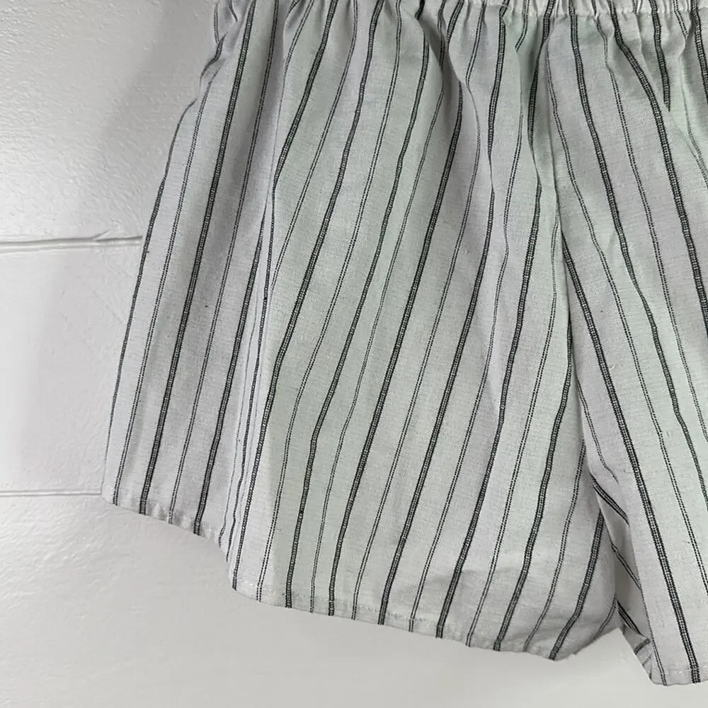 TEA MINTS White Black Striped Linen Elastic Tie Waist Shorts Size‎ Small